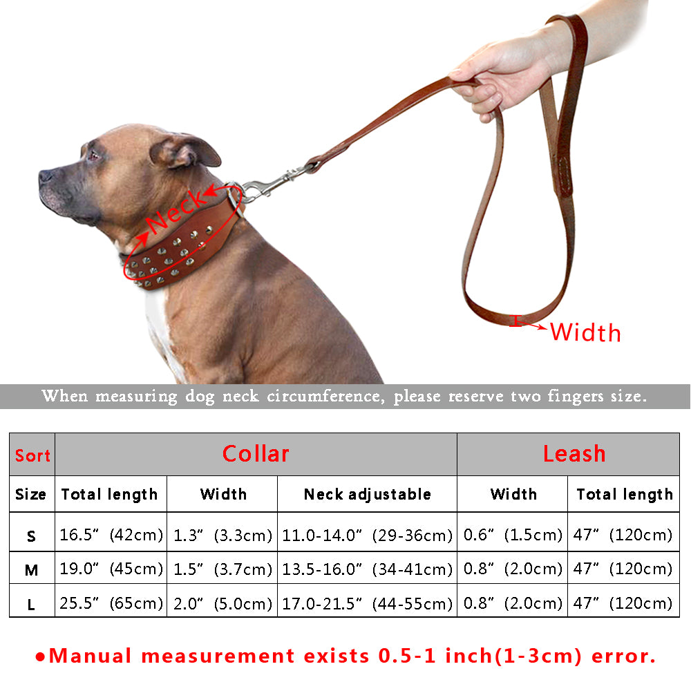 Cool Studded Genuine Leather Pet Dog Collars Leash
