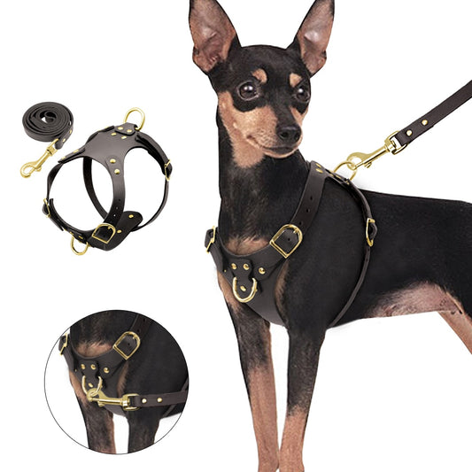 Dog Harness Vest Adjustable Genuine Leather Pet