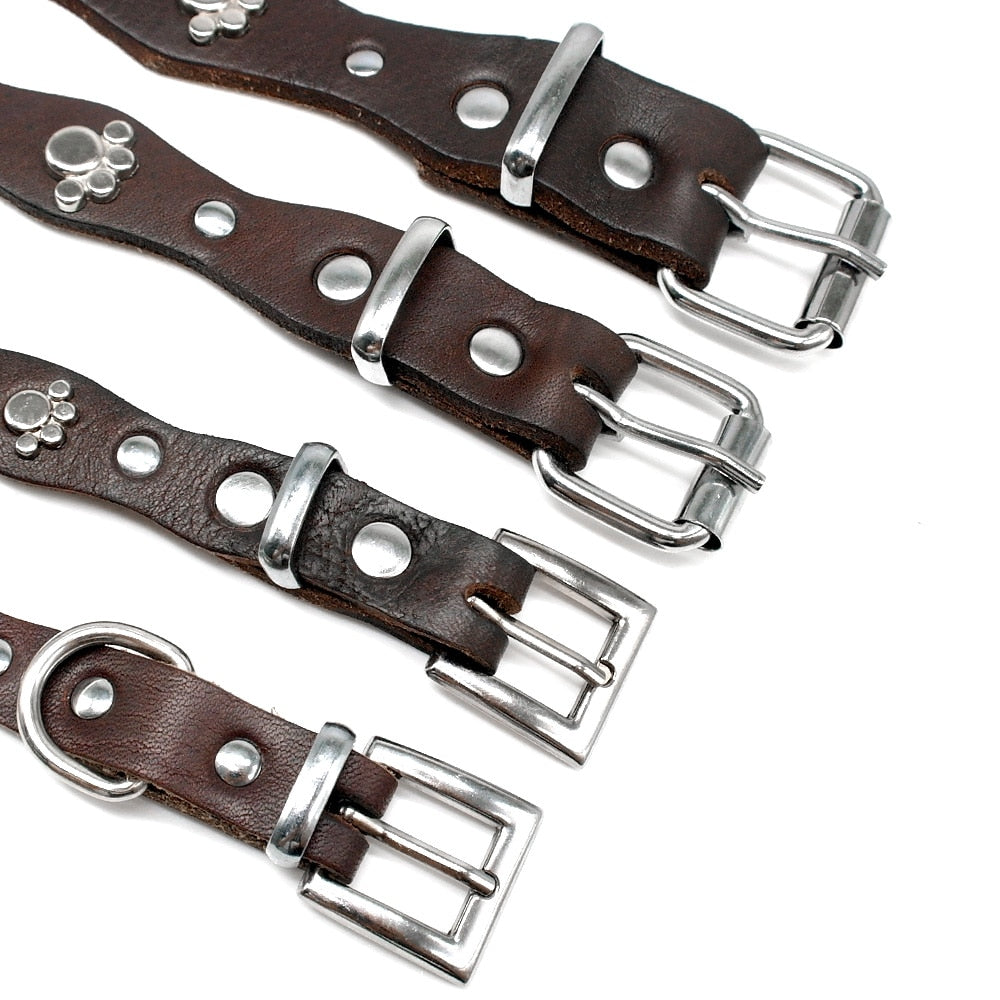 Soft Genuine Leather Pet Dog Collars Adjustable