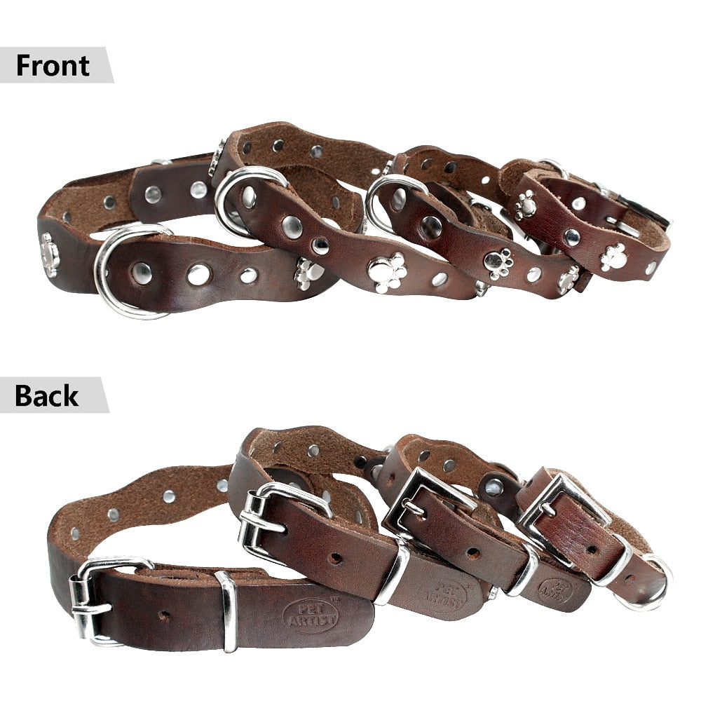 Soft Genuine Leather Pet Dog Collars Adjustable
