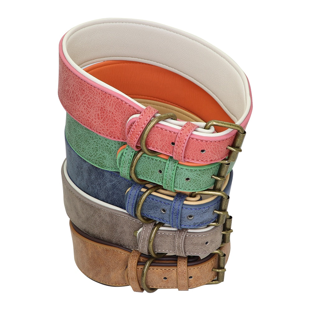 Wide Leather Dog Collar Large Soft Padded Pet Dog